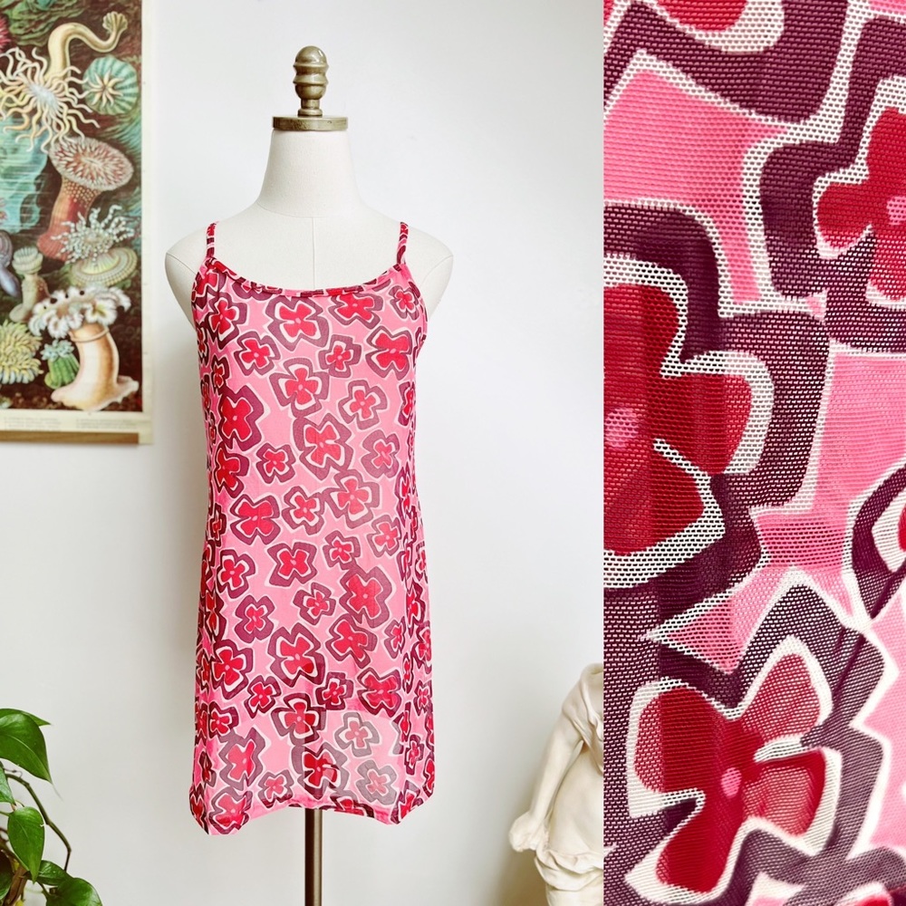 90s Floral Mesh Sheer Mini Dress size Small